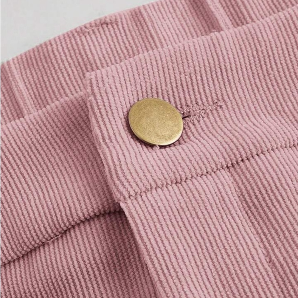 NWT Women’s Stylish High-Waisted Wide-Leg Casual Corduroy Pink Lightweight Pants - Picture 4 of 8